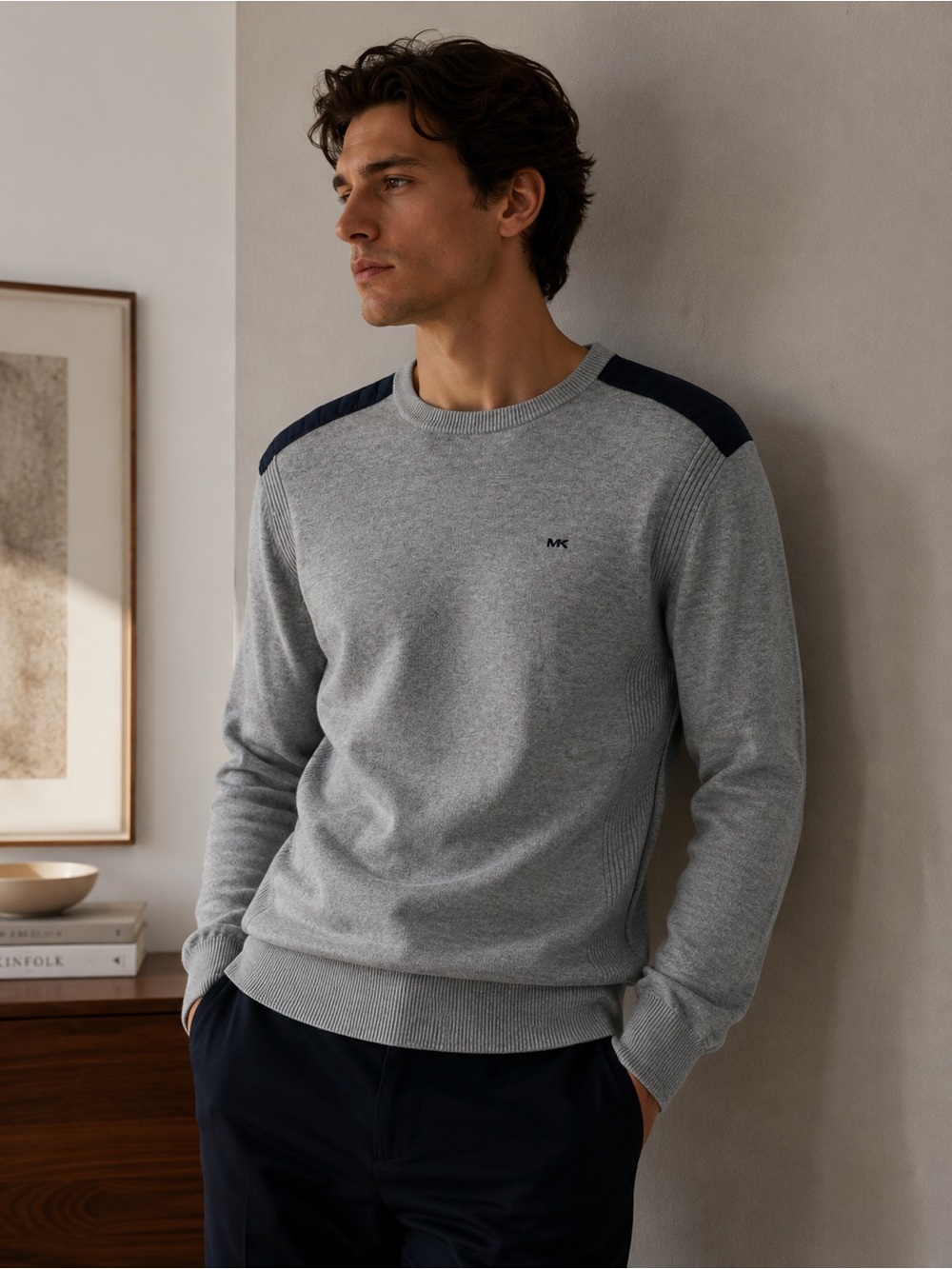 Michael Kors Men’s Gray Crewneck Sweater 100% Cotton Size Medium Minimalist